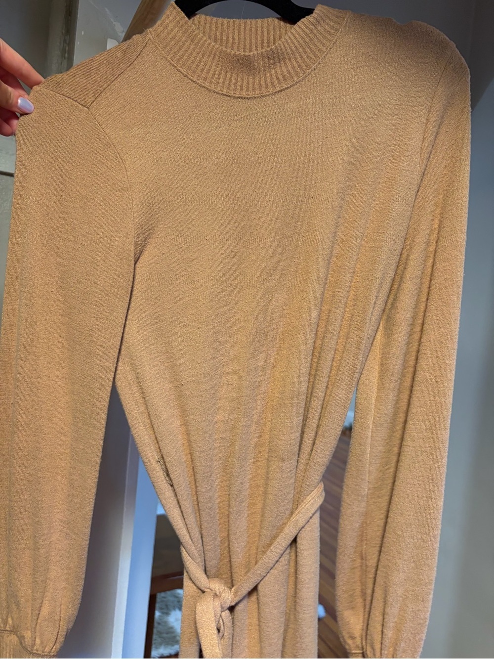 Abercrombie & Fitch Tan Sweater Dress w/ Tie- Size Small - Picture 10 of 10